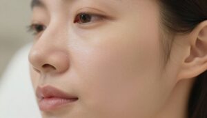 Photorealistic close-up of a woman’s cheek and forehead with a soft, natural post-facial glow in a tranquil Saint Charles skincare studio, no text, no logos, no recognizable face